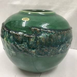 三彩作 信楽焼 花瓶 緑 高さ19cm 直径22cm 230502の画像2