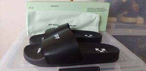  бесплатная доставка за границей стандартный новый товар не использовался ткань пакет оригинальная коробка есть va- Jill *a blow "теплый" белый скользящий сандалии 26cm EU41 чёрный off white VIRGIL ABLOH