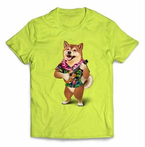 柴犬しばいぬハワイアロハシャツウクレレギターTシャツ