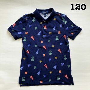 【120】試着のみ★ラルフローレン ロゴポロシャツ 半袖 紺 総柄 6サイズ