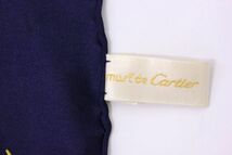 ●美品 カルティエ Cartier 大判スカーフ 宝石ジュエリーネックレス柄 シルク100％ 絹 ダブルCロゴ ダブルシー 濃紺 赤 黄 ネイビー Z3404_画像3