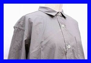 ●美品 パドゥリオン PAS DE LION シャツ ブラウス 長袖 ２ Ｍサイズ 綿１００％ グレー レディース 服F4164