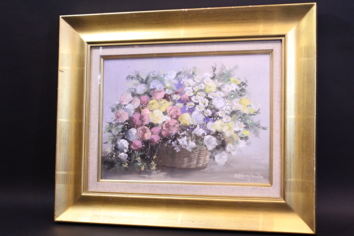 L-2751 Masamichi Karasawa Shining Flowers Pastel Painting Framed, artwork, painting, pastel painting, crayon drawing