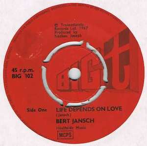 *BERT JANSCH / LIFE DEPENDS ON LOVE / A LITTLE SWEET SUNSHINE [UK 45 ORIGINAL 7inch single audition ]