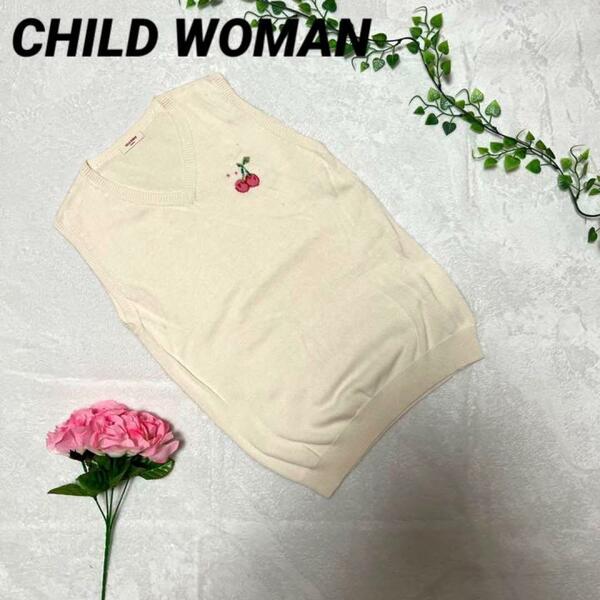 CHILD WOMAN チャイルドウーマン ニットベスト キナリ F さくらんぼ