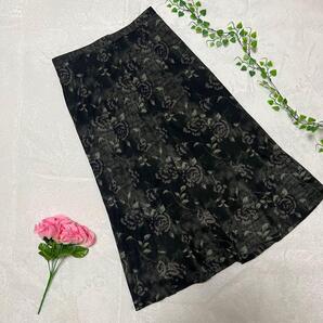 vintage レトロ バラ ロングスカート ブラック 黒ベース L