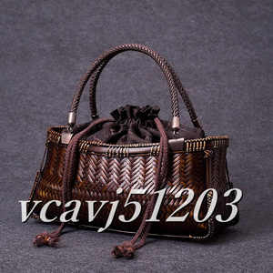 * new goods * bamboo basket bag worker handmade top class lady's handbag hand made bamboo . bag hand-knitted bag bamboo craft storage basket shopping basket 