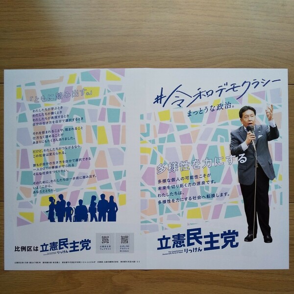 ☆ 令和元年 参議院議員選挙 立憲民主党 枝野幸男代表 チラシ ① ☆