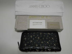 【美品】JIMMY CHOO ジミーチュウ 長財布 財布 ラウンドファスナー ブラック レザー スタッズ 正規品 イタリア製