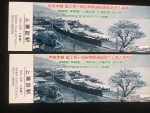 長野　中央本線開通80周年記念上諏訪駅入場券　2枚