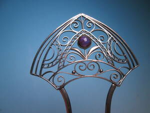 [. month ] antique * engraving skill 14,4cm amethyst decoration flower. ornamental hairpin 10,71g also case attaching 