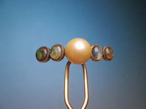 [. month ] antique *K18 Mexico opal &book@ pearl Gold pearl. ornamental hairpin 6,94g