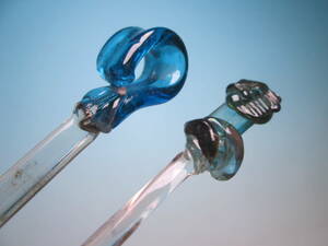 [. month ] antique * old blow . glass blue. .. ornamental hairpin 2 point 