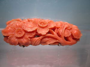 【江月】アンティーク・本珊瑚 花透かし彫刻の帯留め 8,67g 