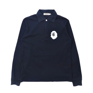 A BATHING APE ラガーシャツ M ネイビー コットン ロゴプリント