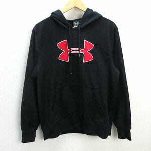 z■アンダーアーマー/UNDER ARMOUR MTR6231 ビッグロゴフーディープルオーバーパーカー【L】黒/men's/51【中古】■