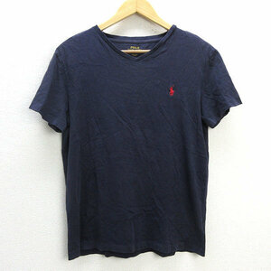 z■ポロラルフローレン/POLO RalphLauren 半袖Tシャツ Vネック【S】紺/men's/15【中古】