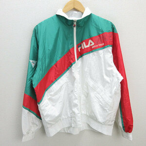 z■フィラ/FILA ナイロンジャケット【M】白緑赤/men's/160【中古】