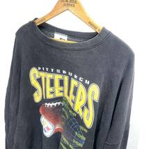 ■ USA製 Logo Athletic NFL Pittsburgh Steelers スティーラーズ ロゴ プリント スウェット 黒 サイズ3XL 古着 アメフト ストリート系 ■ _画像2