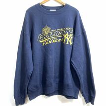 ■90s 90年代 ビンテージ USA製 Lee SPORT リー MLB NEW YORK YANKEES ヤンキース ロゴ プリント スウェット 紺 サイズXL メジャー 野球 ■_画像1