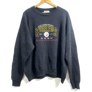 ■90s 90年代 ビンテージ USA製 Lee SPORT リー NFL PITTSBURGH STEELERS スティーラーズ 刺繍 ロゴ スウェット 黒 サイズXL アメフト ■ 