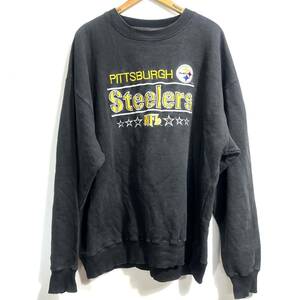 ■Majestic マジェスティック NFL Pittsburgh Steelers スティーラーズ 刺繍 ロゴ スウェット トレーナー 黒 古着 アメフト ストリート■ 