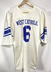 ■USA製 70s 80s ビンテージ Russell Athletic West Catholic #6 フットボールシャツ ユニフォーム サイズM 白 古着 アメフト ラッセル■ 