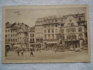 【絵葉書1枚】 Markt Mainz /商店 /マインツ ドイツヴィンテージ 建築 建物 August Mayer 店 美術史 ハガキ 51-7