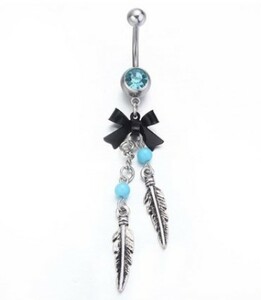  Vintage blue bead. feather navel pierce 