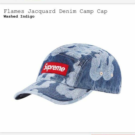 【新品】Supreme Flames Jacquard Denim Camp Cap Washed Indigo フレイムズ ジャカード デニム キャップ ウォッシュト インディゴ