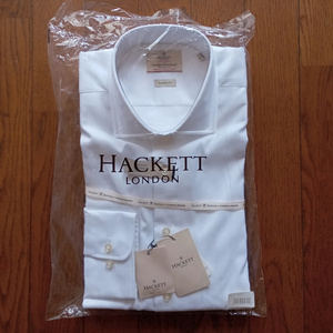 【hlsh47】新品　HACKETT LONDON ハケット ロンドン Thomas Mason 長袖シャツ 白ホワイト 定価23,980円 コットン100％ 無地 L、XLサイズ