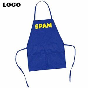 【送料無料】ＳＰＡＭ・コットンエプロン◆ＬＯＧＯ ブルー　スパム　ランチョンミート　缶詰　アメリカン　ガレージ　DIY　青