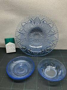 ♪102 ガラス皿 ガラス食器 大皿 小皿 3枚セット 昭和 レトロ 和食器 和物 和柄 食器 売り切り