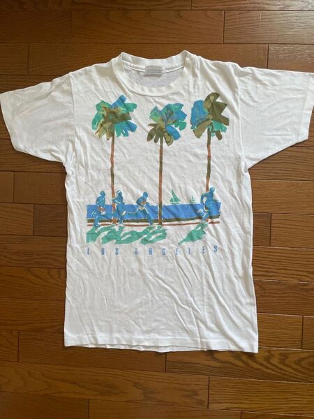 ヘインズ80s USA製ビンテージシャツ 全面プリント Mサイズ シングルステッチ