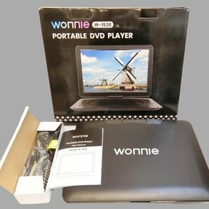 WONNIE●ポータブルDVDプレーヤー 15.4V型 ワイド液晶 1280×800 6時間再生可能 TV同期可能 リージョンフリー W-1538/黒/1円スタート/JLの画像1