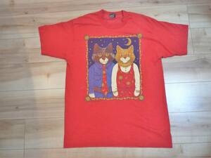 90s FRUIT OF THE LOOM キャットプリント ヴィンテージプリントＴシャツ