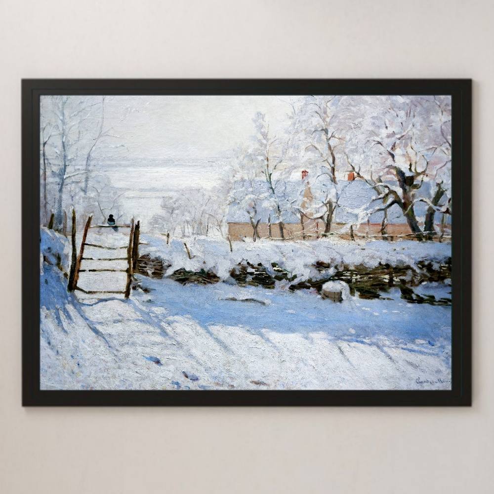 Peinture de pie de Claude Monet Art affiche brillante A3 Bar café classique peinture de paysage intérieur impressionnisme paysage d'hiver oiseau de neige, résidence, intérieur, autres