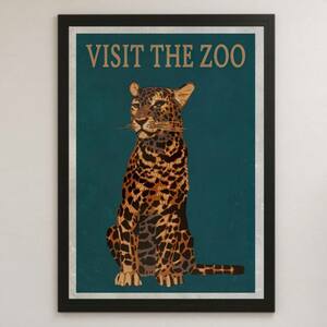 VISIT THE ZOO ヒョウ イラスト アート 光沢 ポスター A3 バー カフェ ビンテージ レトロ インテリア 動物園 観光 広告 アニマル ネコ