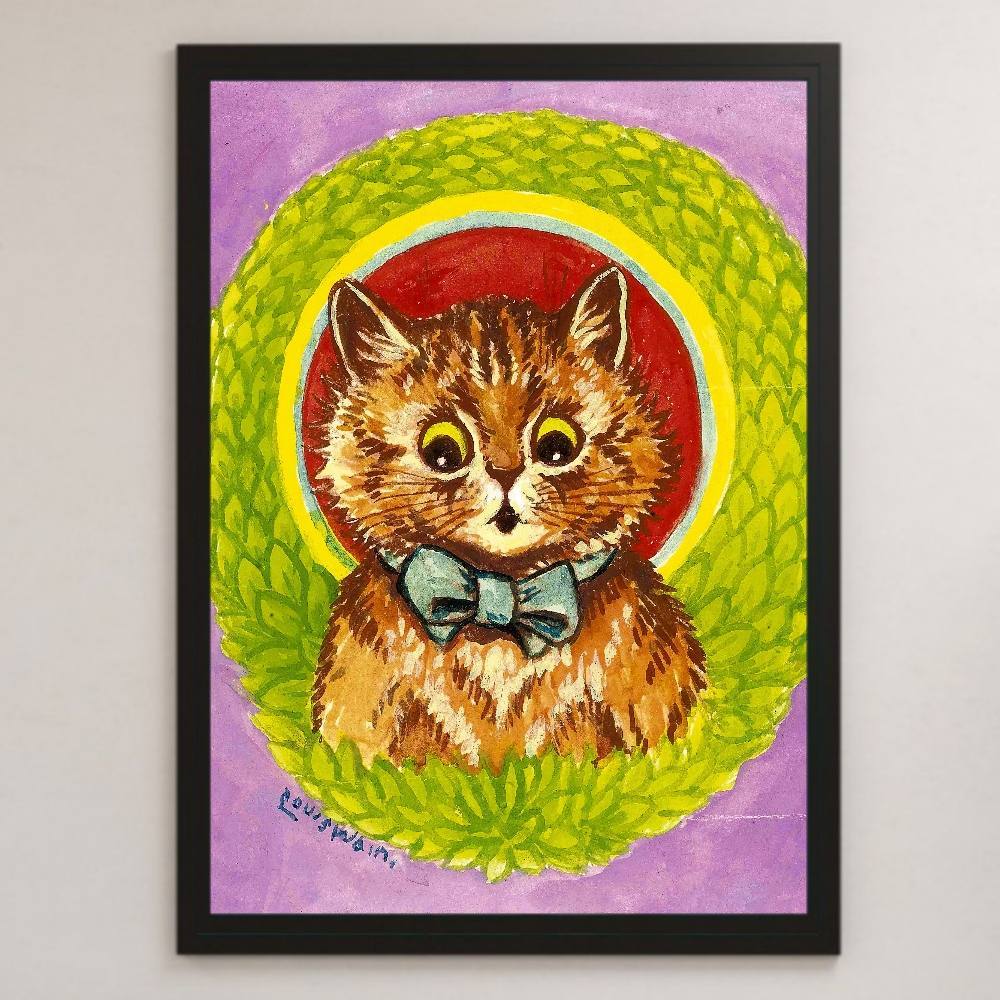 Louis Wayne-guirnalda de gato, pintura artística brillante, póster A3, Bar, cafetería, Vintage, clásico, Retro, Interior, Animal, gato, bonito, residencia, interior, otros