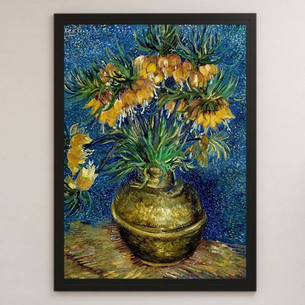 梵高 铜瓶中的百合花 绘画艺术 光面海报 A3 酒吧咖啡厅露台经典室内静物花卉星夜向日葵, 住房, 内部的, 其他的