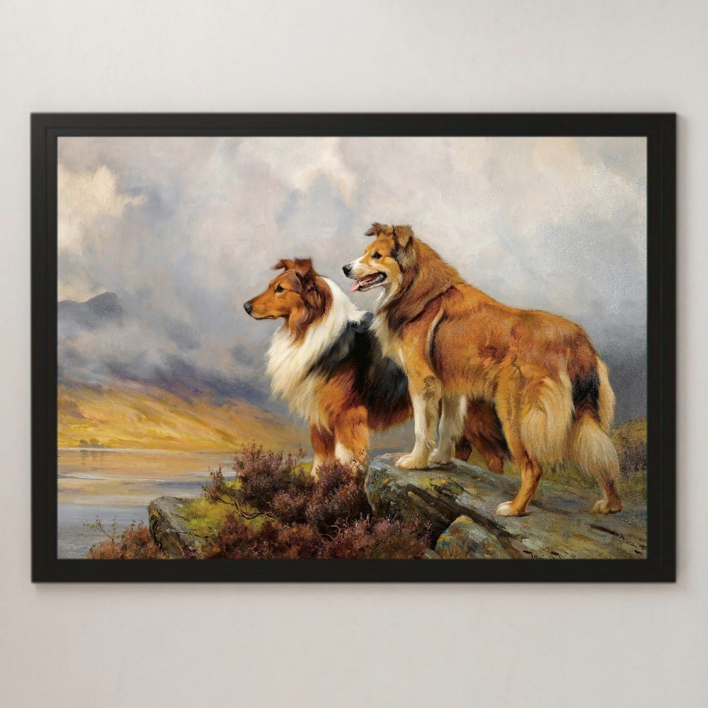 Wright Barker Collie Looking at the Sea Painting Art Glossy Poster A3 Bar Cafe Classic Interior Animal Landscape Dog Pet Cute, residence, interior, others