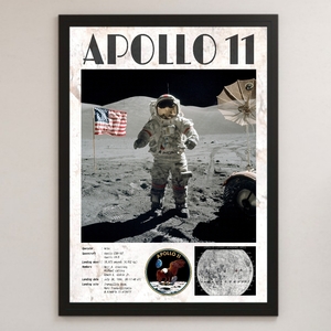 APOLLO 11 アポロ11号 月面着陸 光沢 ポスター A3 ① バー カフェ ビンテージ クラシック インテリア 宇宙 スペース 探査機 NASA 星条旗 