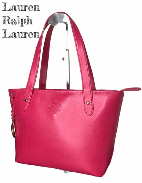 超美品☆ Lauren Ralph Lauren 肩掛けトートバッグ　 ビビッドピンク　PVCレザー　ラルフローレン A4収納