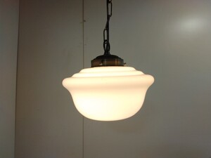 0512-4. pavilion style | milk glass |. white color glass | Taisho design | koma type | hanging lowering pendant light small 