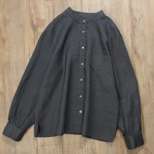 yh c outer garment 2206 black M size shirt tops cardigan tunic flax 100%linen calm did ventilation eminent 