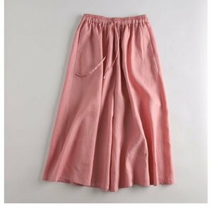 10 point free shipping yh c trousers 2280Y pink L size soft gaucho pants flax 100%linen feel of eminent calm did comfort .......