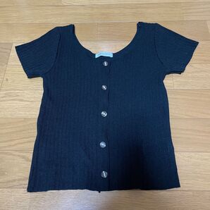 黒 ブラック 半袖 リブ Tシャツ クロップド