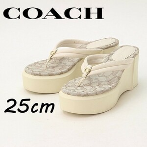 *COACH Coach signature thickness bottom leather tongs sandals shoes light beige 8 B