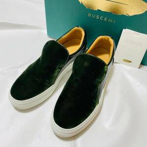 BUSCEMI ブシェミ Men 40MM classic ベロアスリッポン 40(約25cm) ローカットスニーカー シューズ 箱付き メンズ 革靴 グリーン イタリア製