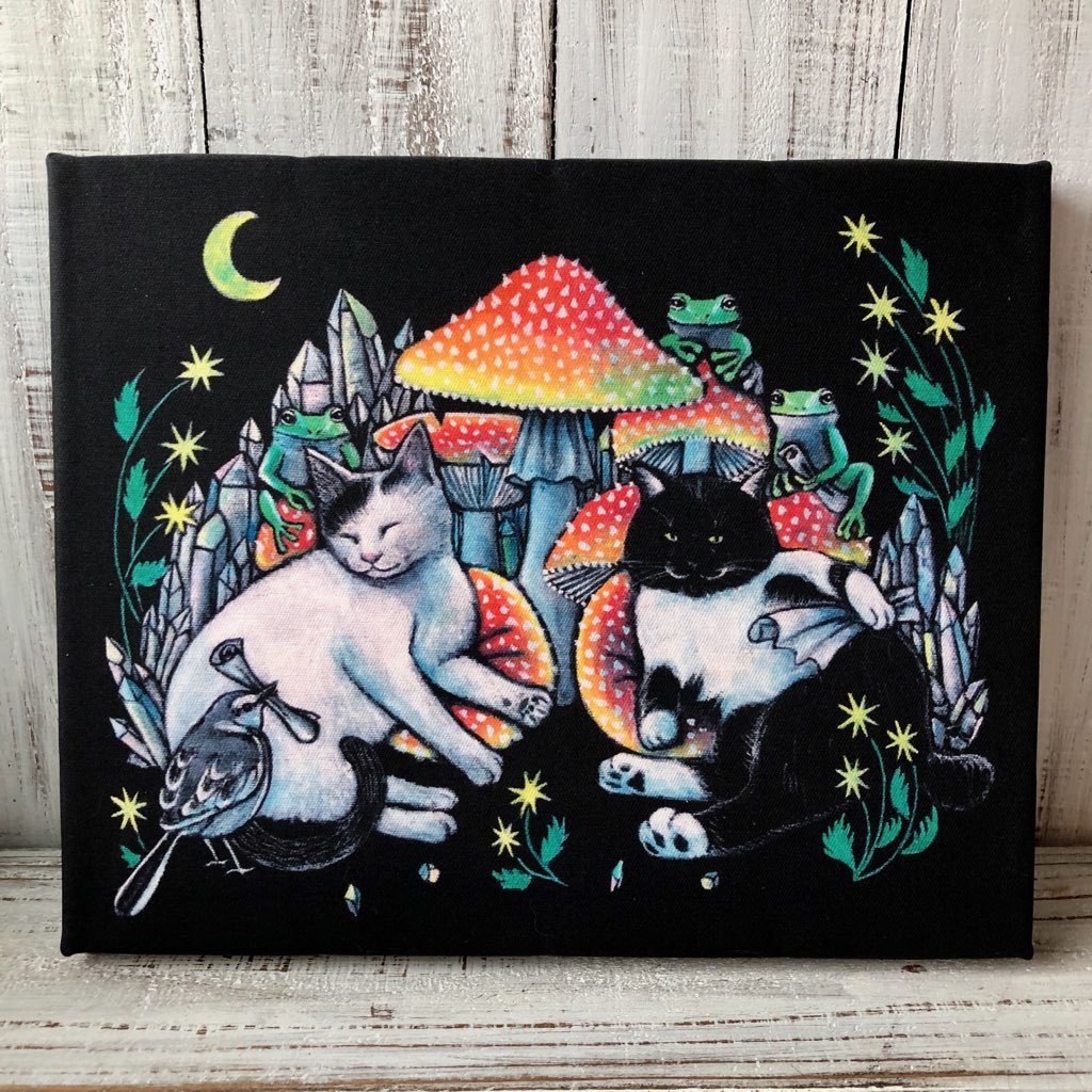 Star Moon Cat ★ Art Newcomer Meeting Painting Wooden Panel F3 Size Reproduction 001 Cat, printed matter, poster, others